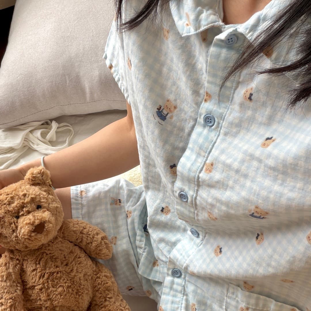 夏日新款~娃娃领短袖短裤A类100棉双层纱睡衣家居服纱布卡通可爱 20