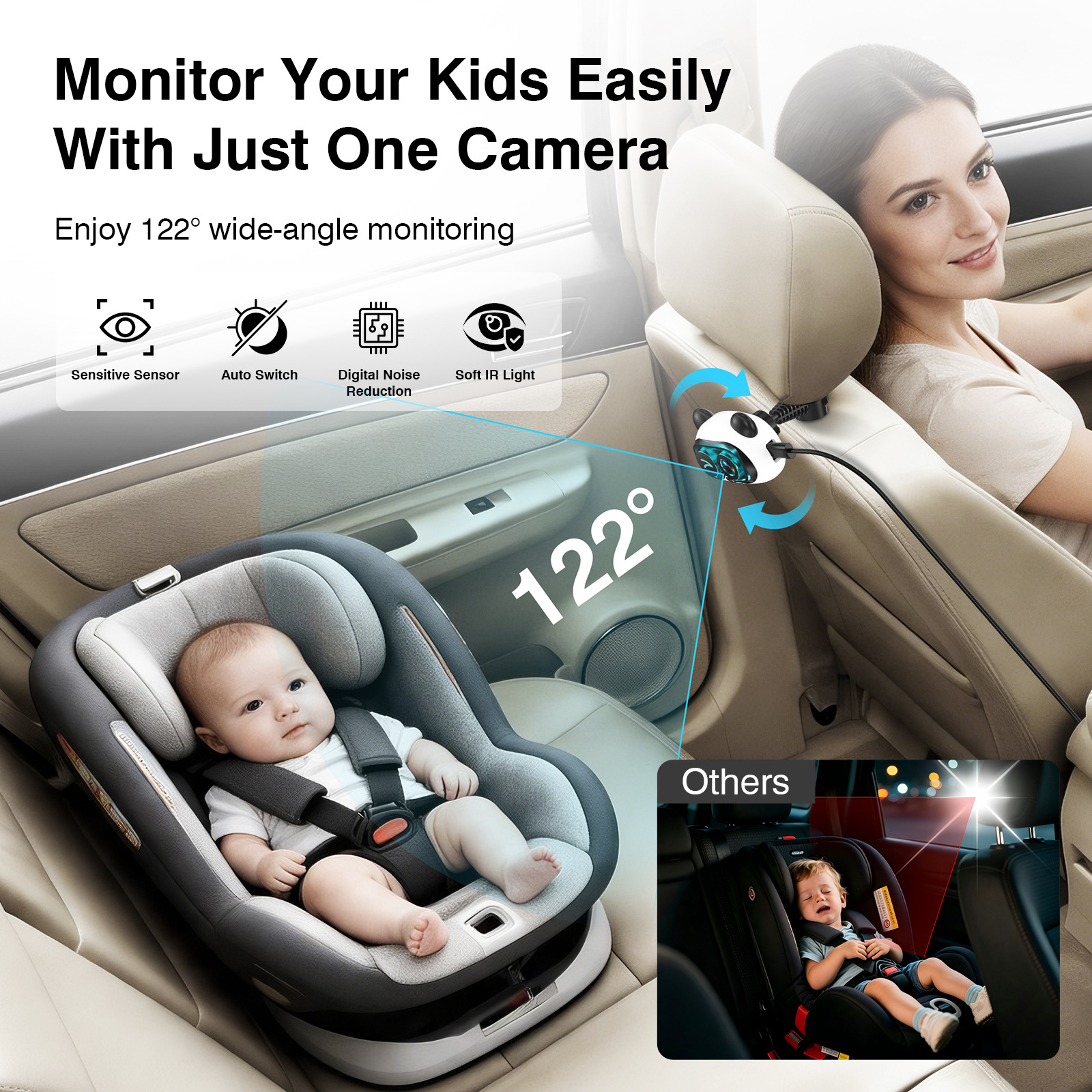 无线投屏车载婴儿监视器无线carplay/auto高清红外夜视实时显示 4