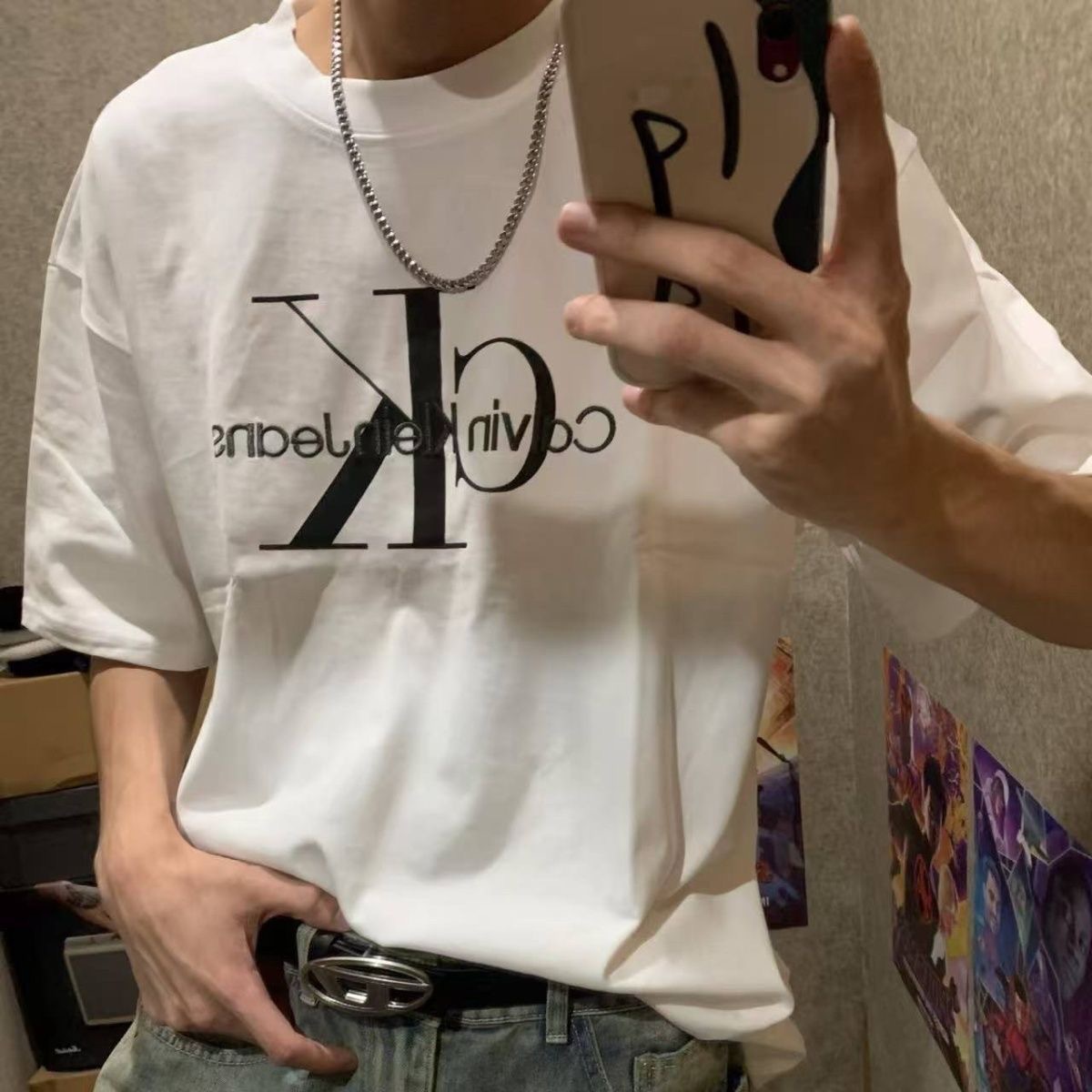 正确版C家秋季长袖T恤字母刺绣K宽松休闲男女情侣同款一件代发
