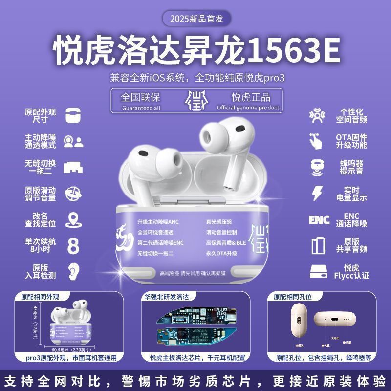 蓝牙耳机悦虎1571AM杰里中科Pro3心率检测降噪五代1562AE适用63E 5