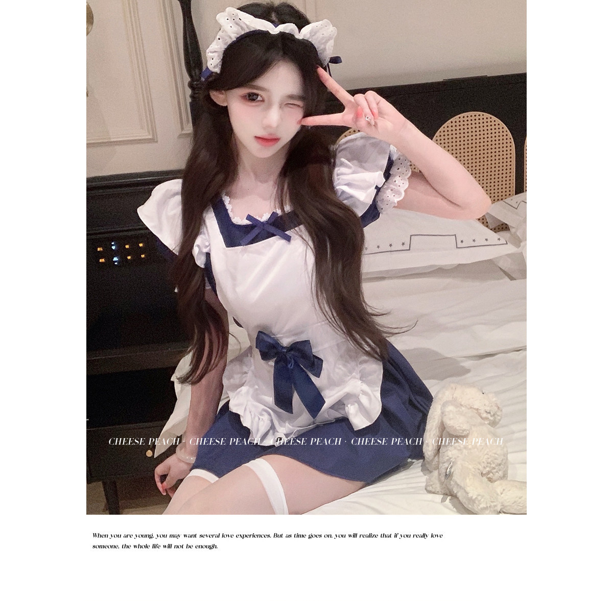 西诗蓝白萌仆*纯欲可爱猫咪蝴蝶结女仆围裙连衣裙性感套装女 9