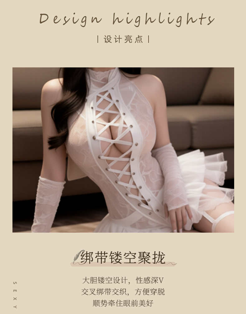 夜听香情趣内衣性感纯欲诱惑床上激情兔女郎火辣挂脖绑带连体衣 6