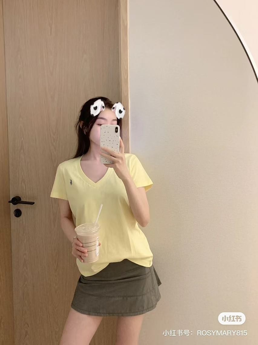 26现货rl拉夫小马标刺绣女士V领短袖T恤百搭休闲拉夫支持一件代发 4