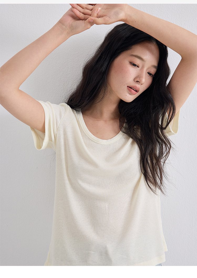 芬娜富新款春夏天丝打底衫女莱赛尔短袖亚麻显瘦T恤基础款凉感上 12