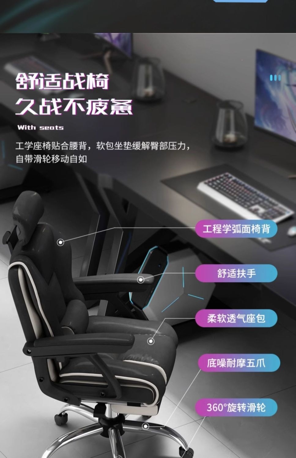 书桌长条书桌双人电脑桌台式桌子家用电脑桌工作台情侣并排电竞桌 10