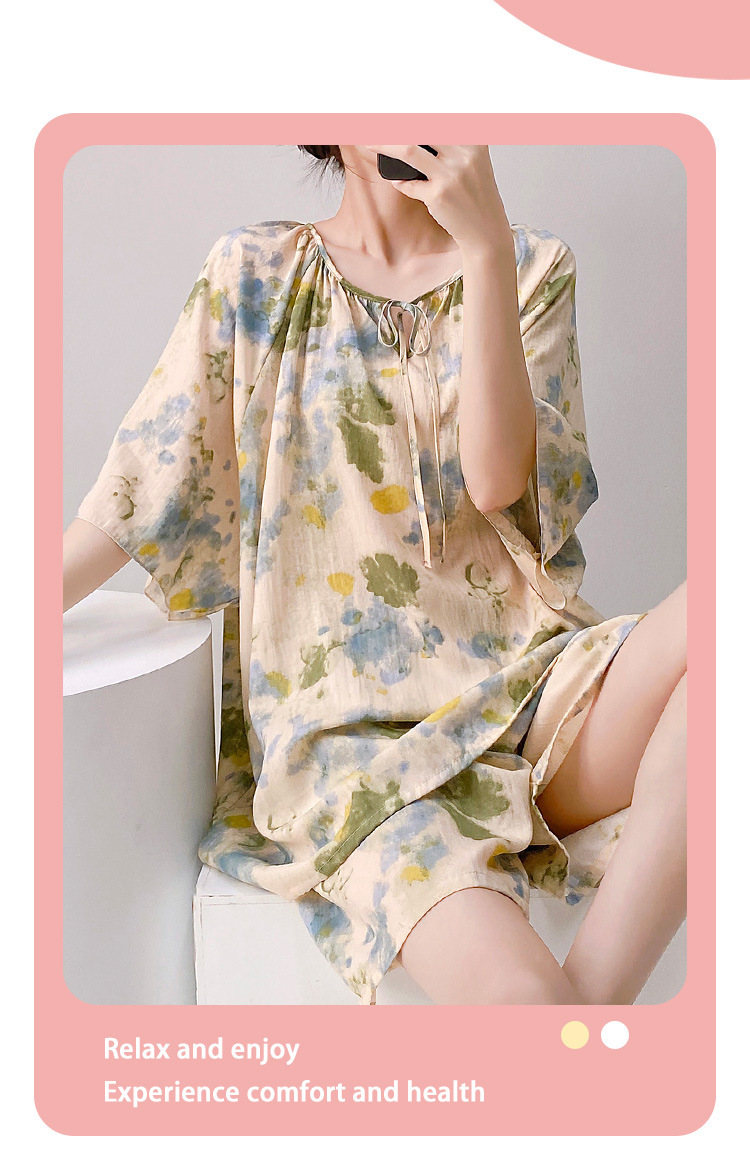 棉绸世家睡衣女款短袖短裤套装家居服时尚高级感短袖套装薄可外穿 25