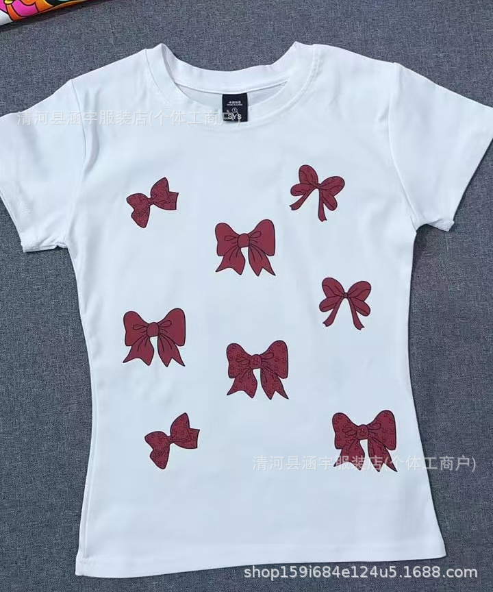 BasicTops女士修身夏季欧美跨境螺纹棉T恤黄色卡通印花基础上衣T 10