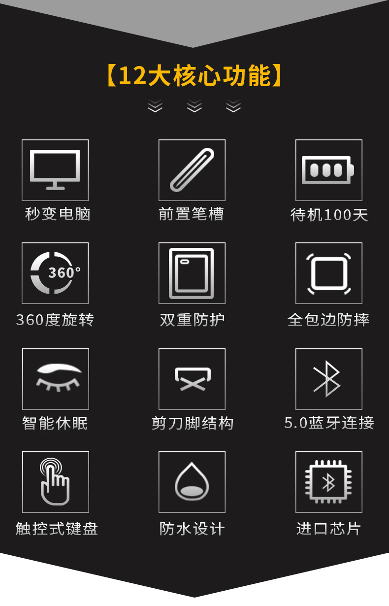 360度旋转妙控键盘 适用iPad平板带笔槽触摸板圆帽键厂批直销 3