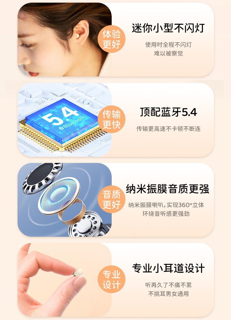 迷你超小隐形滑盖无线蓝牙耳机迷你睡眠降噪半入耳mini13N 2