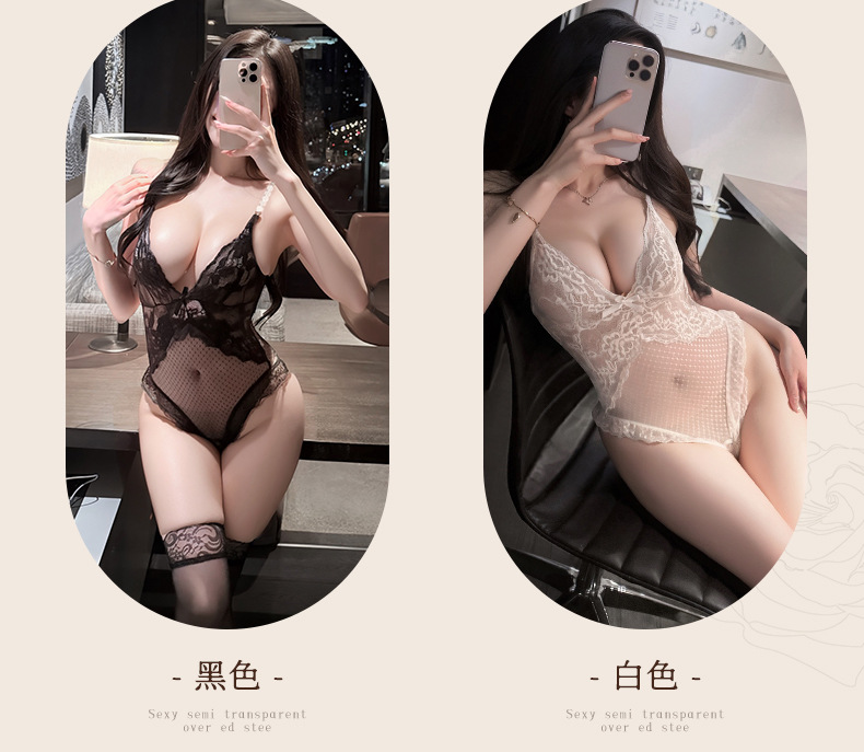 夜听香性感情趣内衣珠链吊带蕾丝诱惑开裆连体衣女纯欲睡衣 9