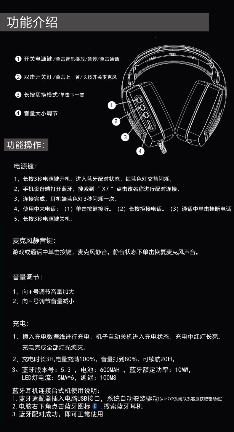 无线游戏蓝牙耳机头戴式降噪耳麦电脑笔记本专用电竞新款带麦2.4G 1