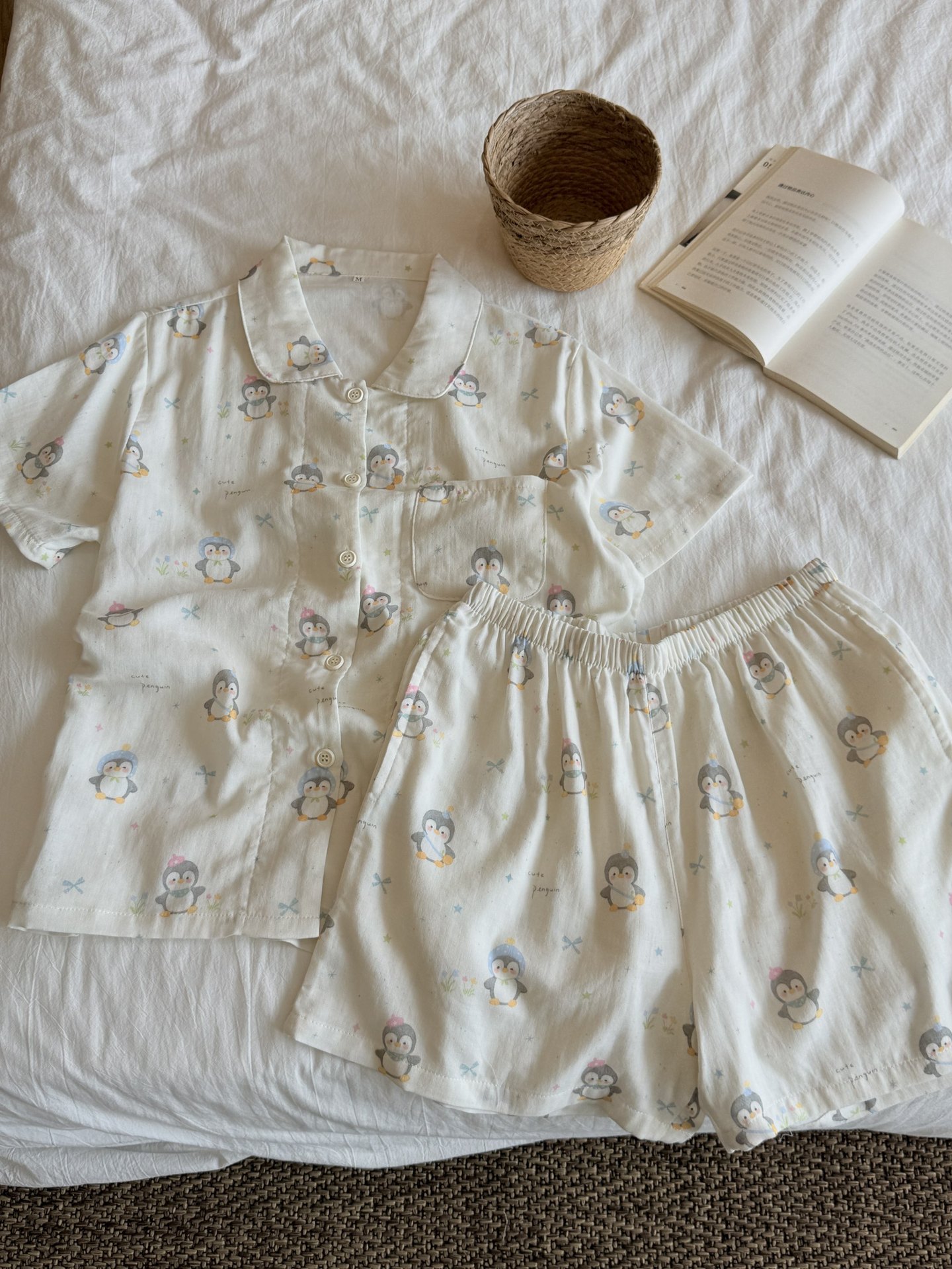 A类全棉春夏季双层棉纱睡衣女可爱狗狗短袖短裤学生纯棉家居服 38