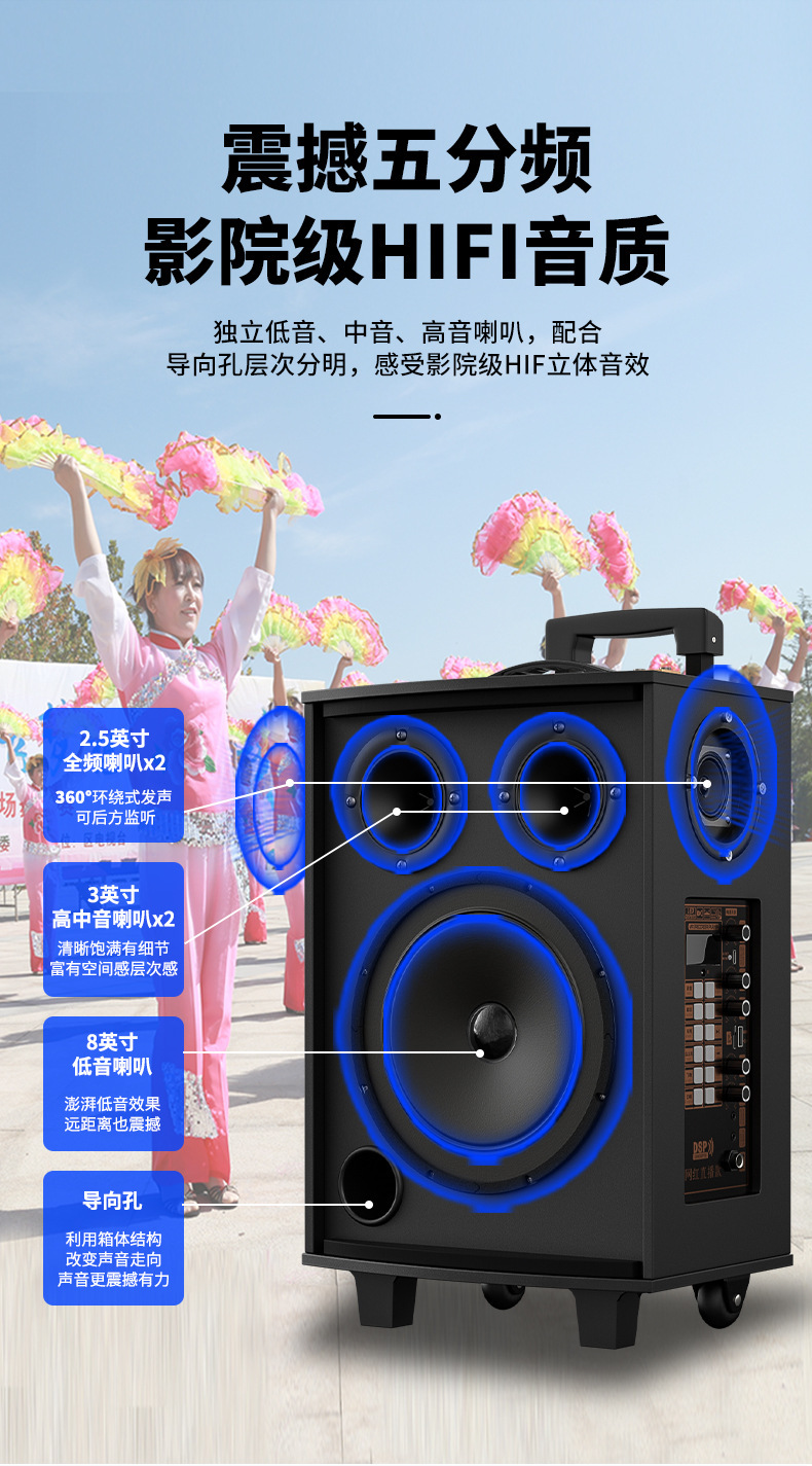 德影广场舞音响无线蓝牙户外大功率拉杆音箱k歌大音量低音炮家用 9