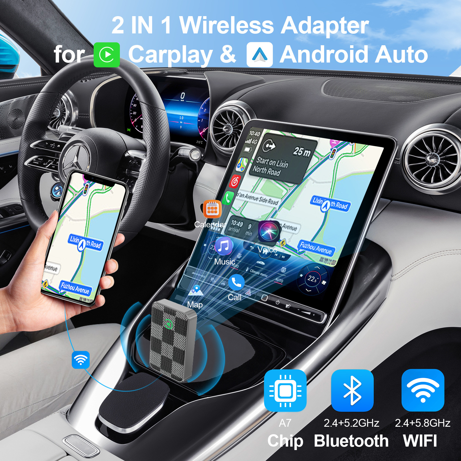 无线CarPlay安卓Auto适配器USB加密狗智能迷你盒子即插即用通用适 2