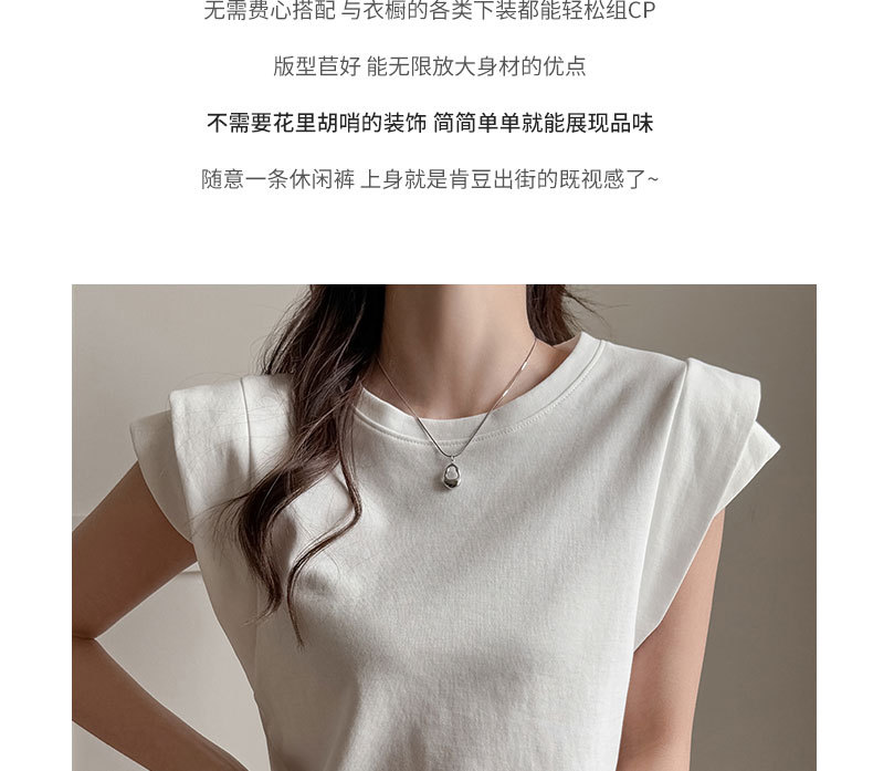 严选圆领宽松高级感短袖t恤女夏韩系慵懒风无袖时尚气质打底上衣 3