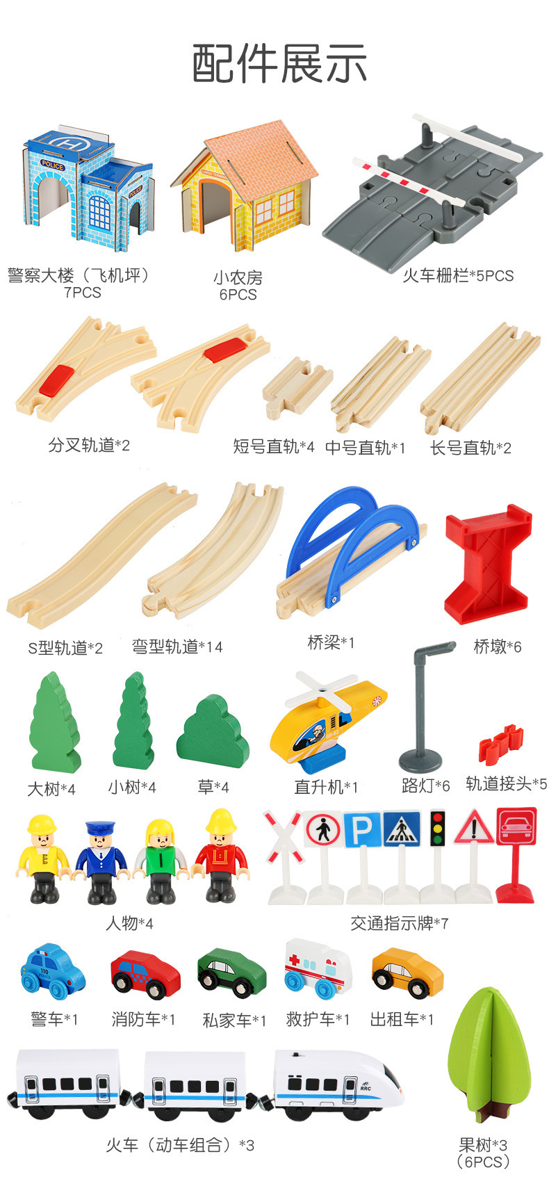 儿童木制托马斯火车电动轨道拼装玩具  木质95件交通矿山套装批发 59
