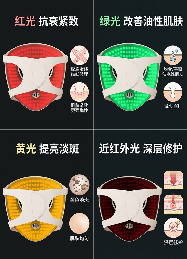 跨境3D仿生美容面罩无线红光蓝光黄光四模式光疗仪家用护肤神器 11