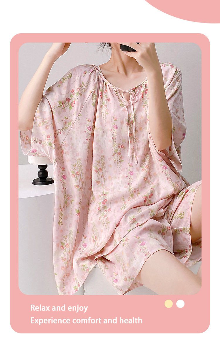 棉绸世家睡衣女款短袖短裤套装家居服时尚高级感短袖套装薄可外穿 21