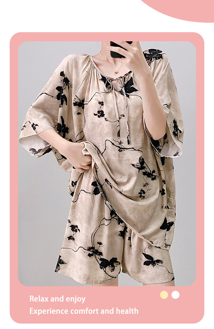 棉绸世家睡衣女款短袖短裤套装家居服时尚高级感短袖套装薄可外穿 29