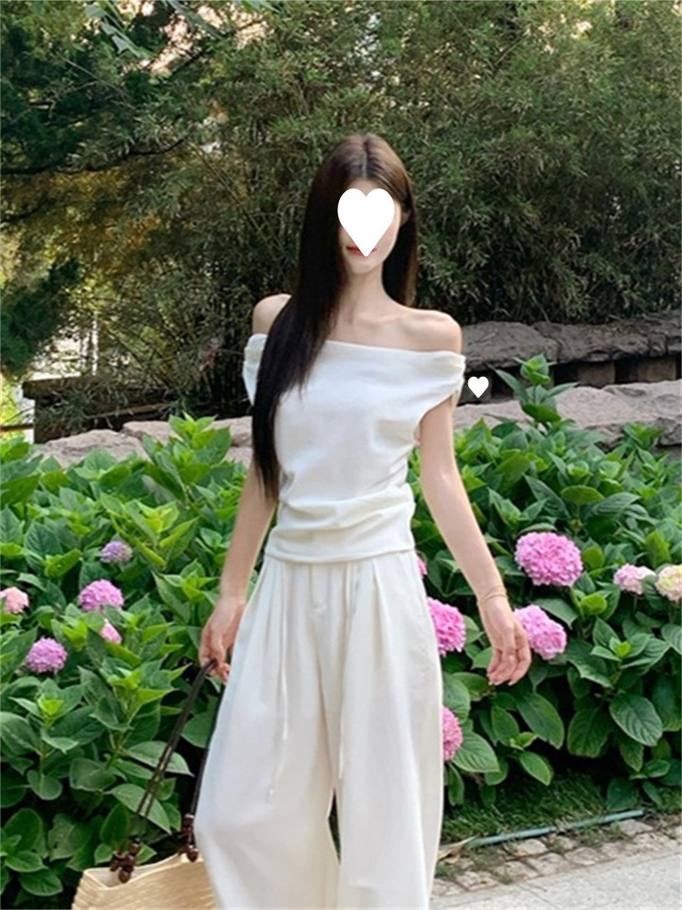 1*1随心裁时尚高级感气质穿搭斜肩T恤女2025夏季新款不规则上衣 4