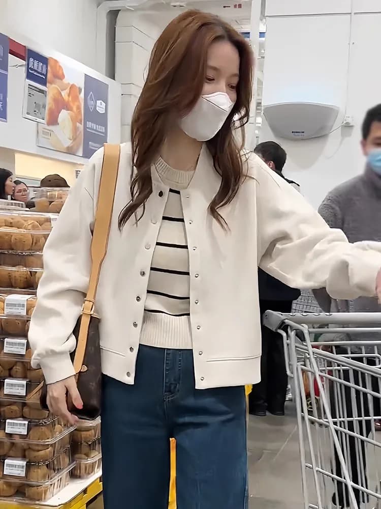2026春秋新款小个子短款单排扣卫衣开衫棒球服外套休闲女上衣爆款