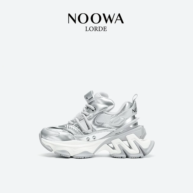 NOOWA【戚薇同款】个性增高厚底银色老爹鞋女2026春夏时尚休闲鞋