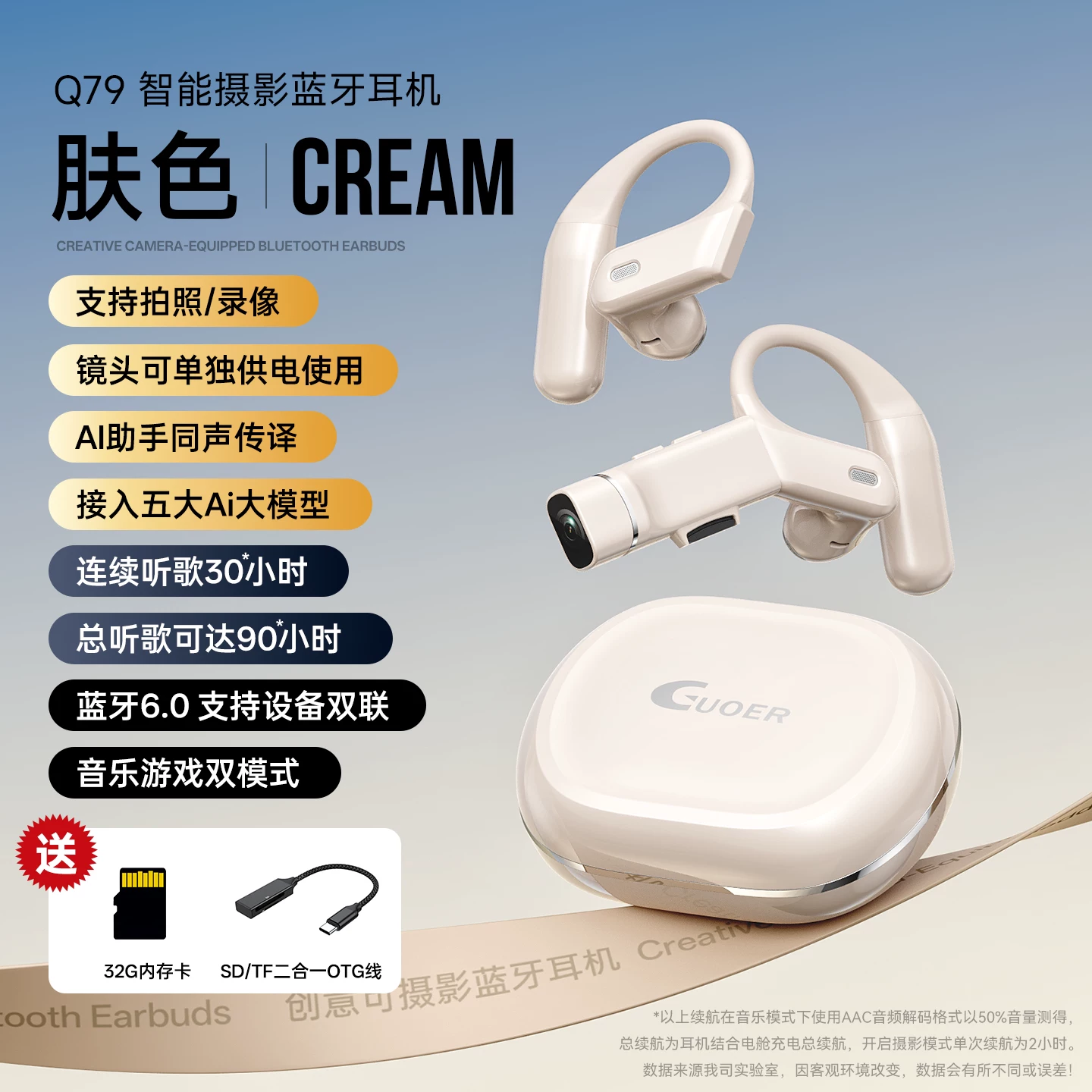2026新款无线蓝牙耳机摄像挂耳式运动超长续航AI智能行车记录仪