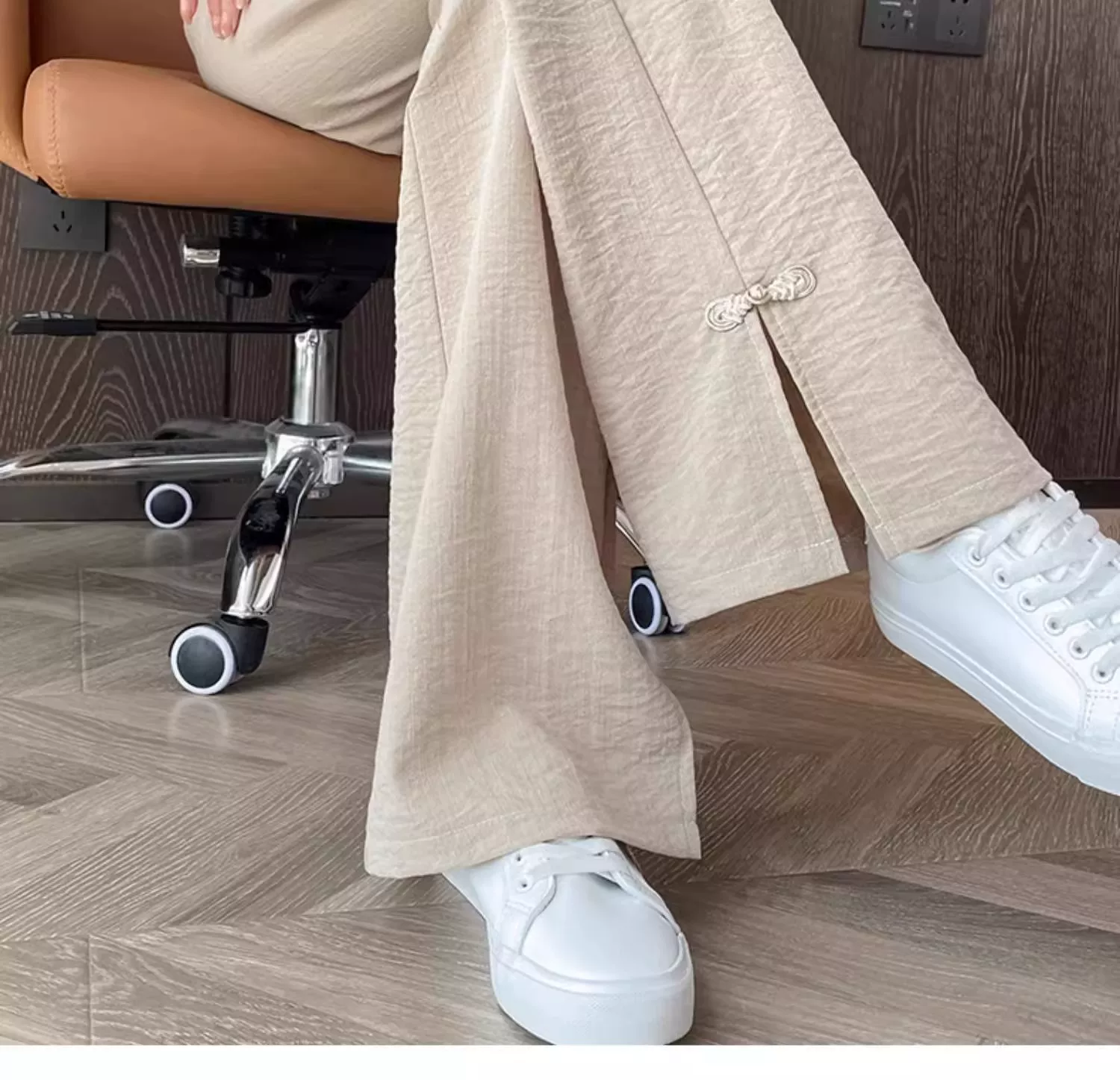 新中式棉麻开叉微喇裤女夏季薄款2026新款冰丝亚麻国风喇叭裤子女 21