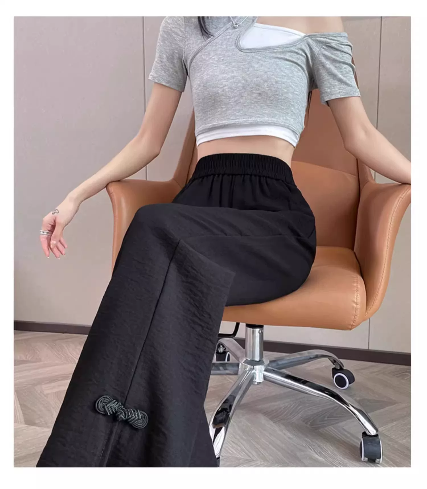 新中式棉麻开叉微喇裤女夏季薄款2026新款冰丝亚麻国风喇叭裤子女 5