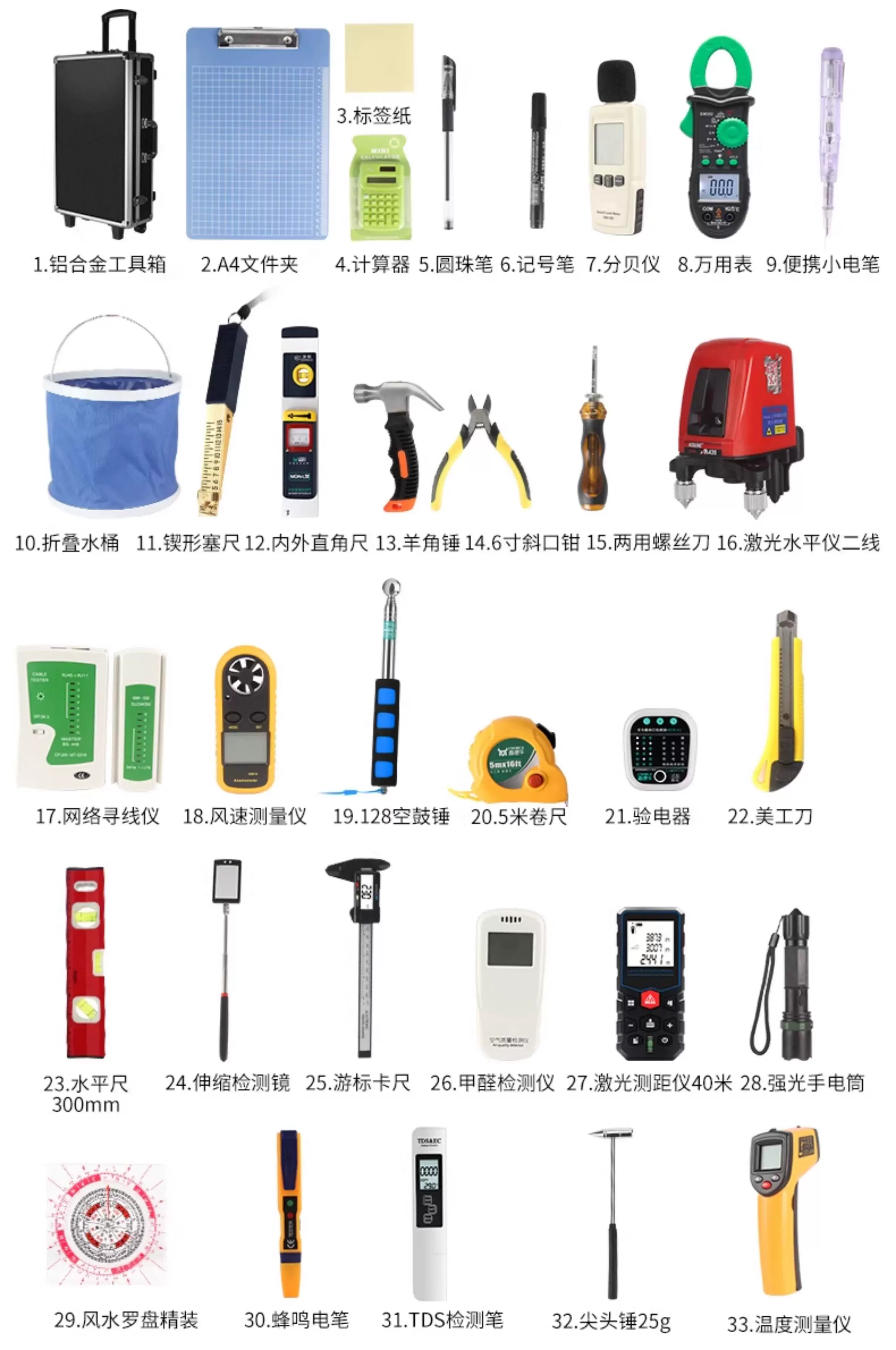 高精度装修验房工具套装验收专业收房收楼精装房毛坯房工具箱包 23
