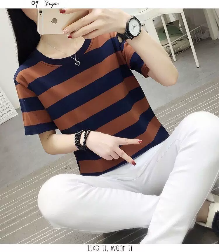 2026夏季新款条纹t恤女短袖网红ins超火上衣宽松韩版百搭港风体恤 5