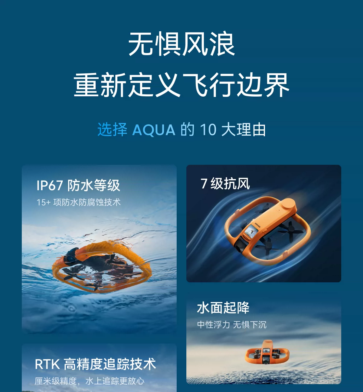 【新品】哈浮AQUA水上运动飞行相机专业4K高清防抖无人机AI智能跟拍避障户外摄像遥控航拍hoverair aqua 2