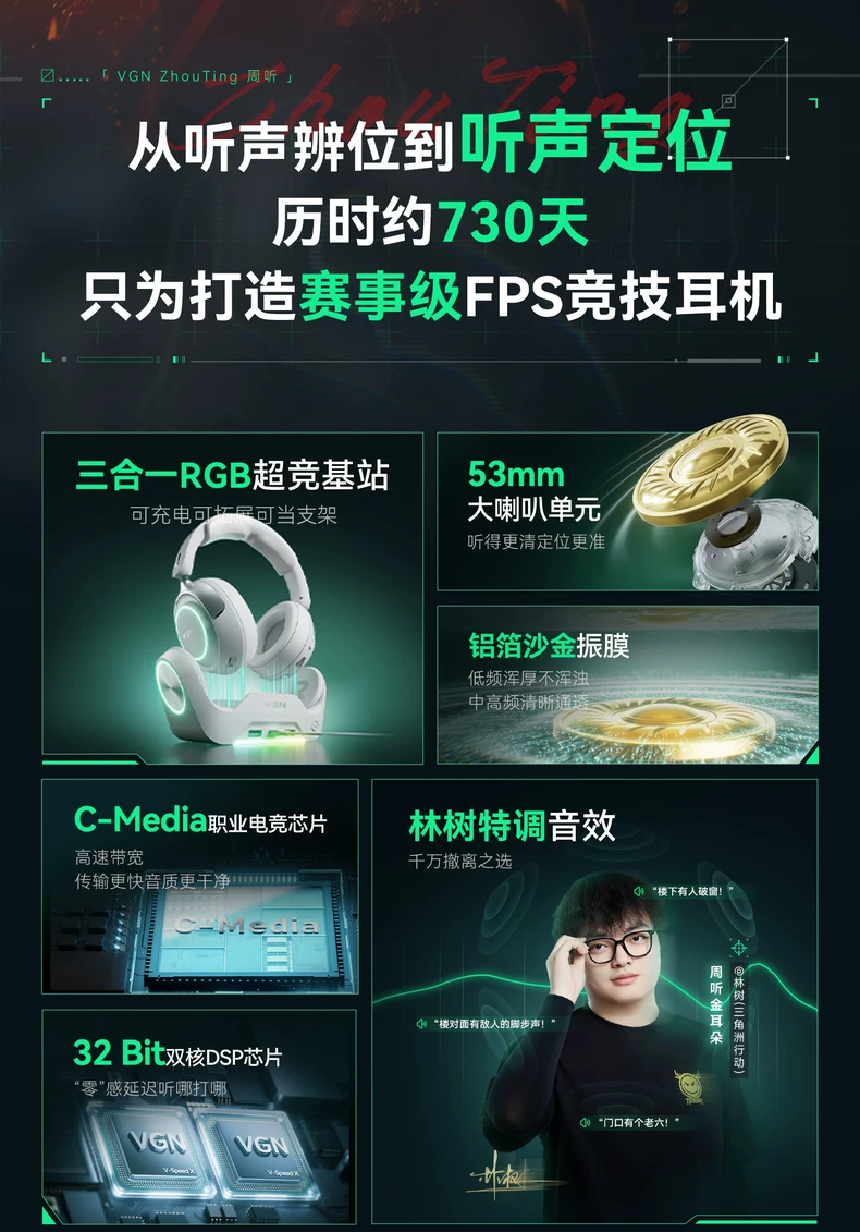 VGN周听Pro Max【林树同款】头戴式电竞游戏耳机无线蓝牙听声辨位 8
