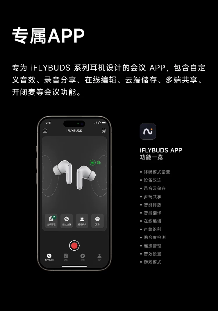 科大讯飞会议耳机pro2录音转写实时翻译智能降噪无线官方蓝牙耳机 32