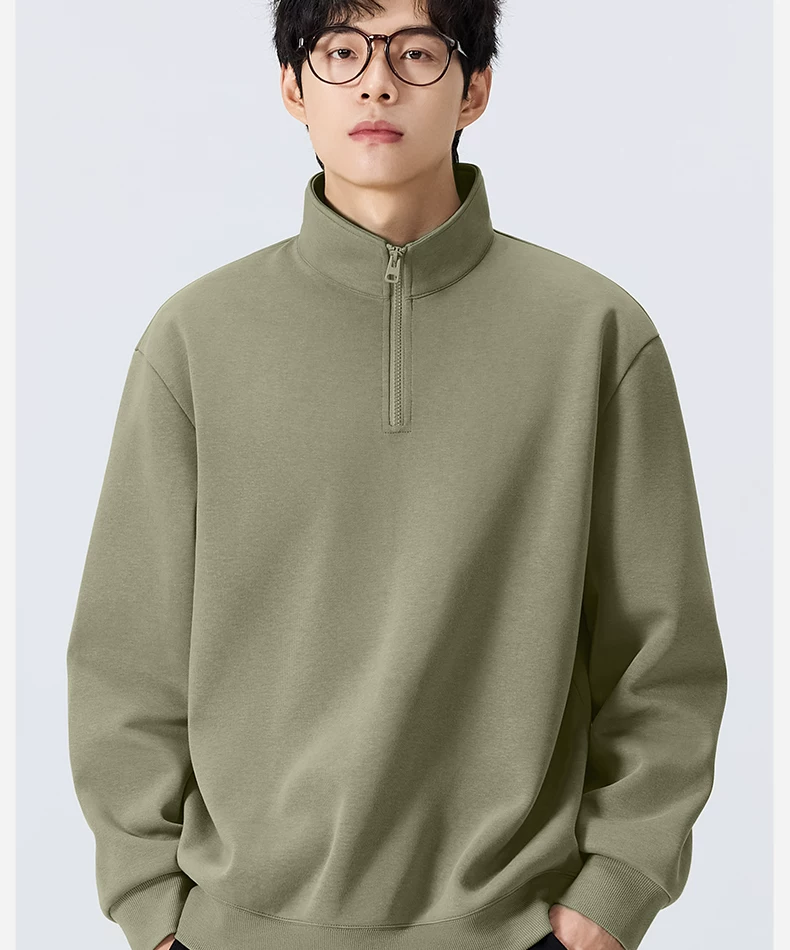 MINISO/名创优品半拉链立领卫衣男秋季美式藏青纯色重磅正肩外套Y 19