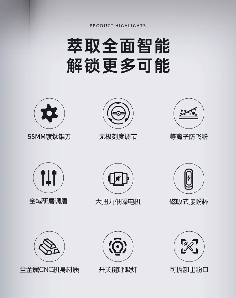 【礼物】探索者E55pro咖啡磨豆机电动研磨豆机器家用意式锥刀手冲 6