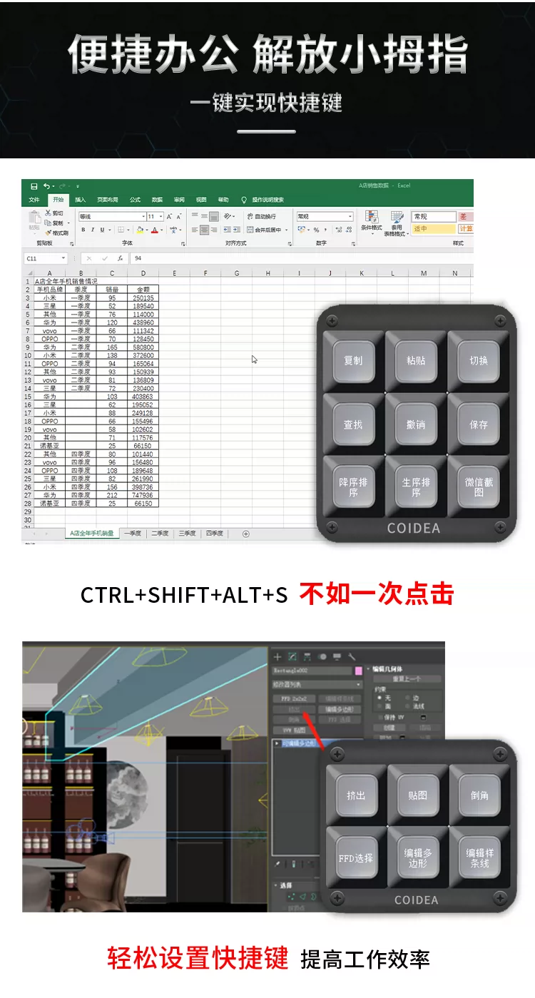 三旋钮16键机械自定义键盘procreate设计师键盘宏编程Ps达芬奇Pr 3