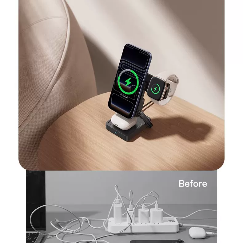 倍思35W三合一磁吸无线充电器支架适用iPhone17苹果16手机iWatch手表耳机magsafe无线充电底座AirPods立式 7