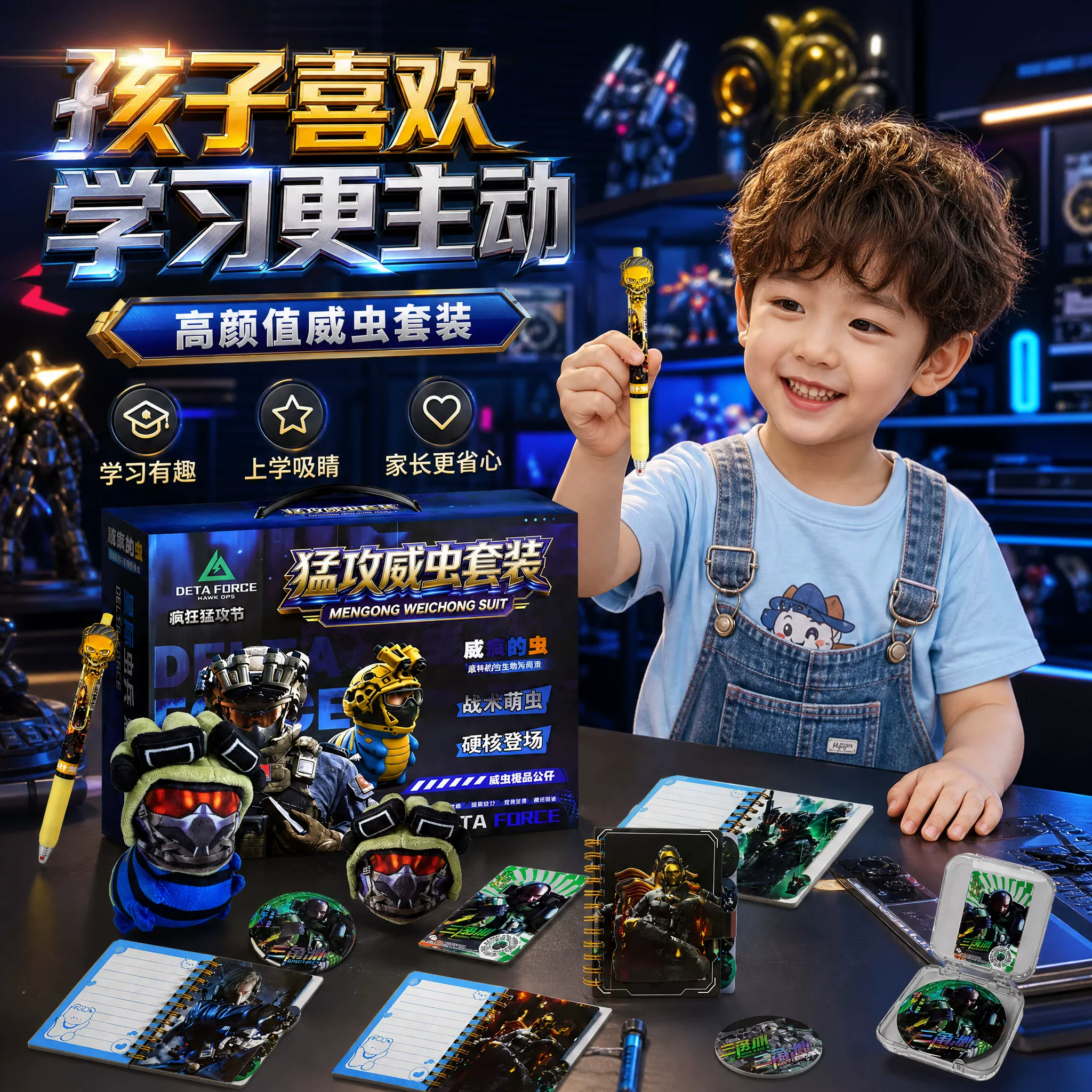三角洲行动猛攻威虫文具礼盒套装威虫公仔笔记本中性笔徽章全套 4
