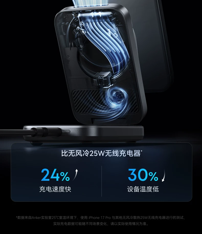【旗舰新品】Anker Prime安克25W无线充三折叠风冷磁吸充电器快充苹果17 Apple Watch充电器三合一无线充底座 11