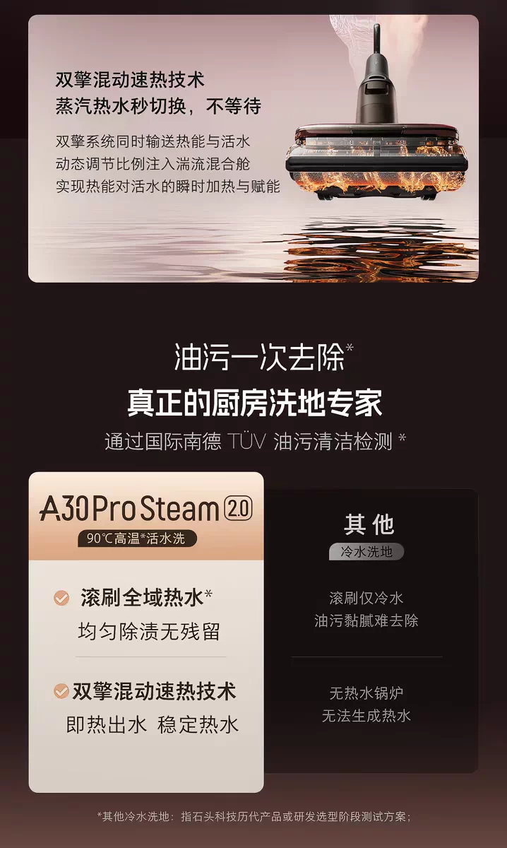 新品石头智能蒸汽热水洗地机A30 Pro Steam 2.0躺平0缠毛A30 2.0 13