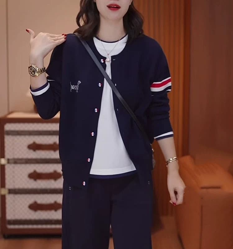 欧货时尚拼色条纹毛衣外套女2025韩版开衫刺绣休闲爆款针织衫上衣 5