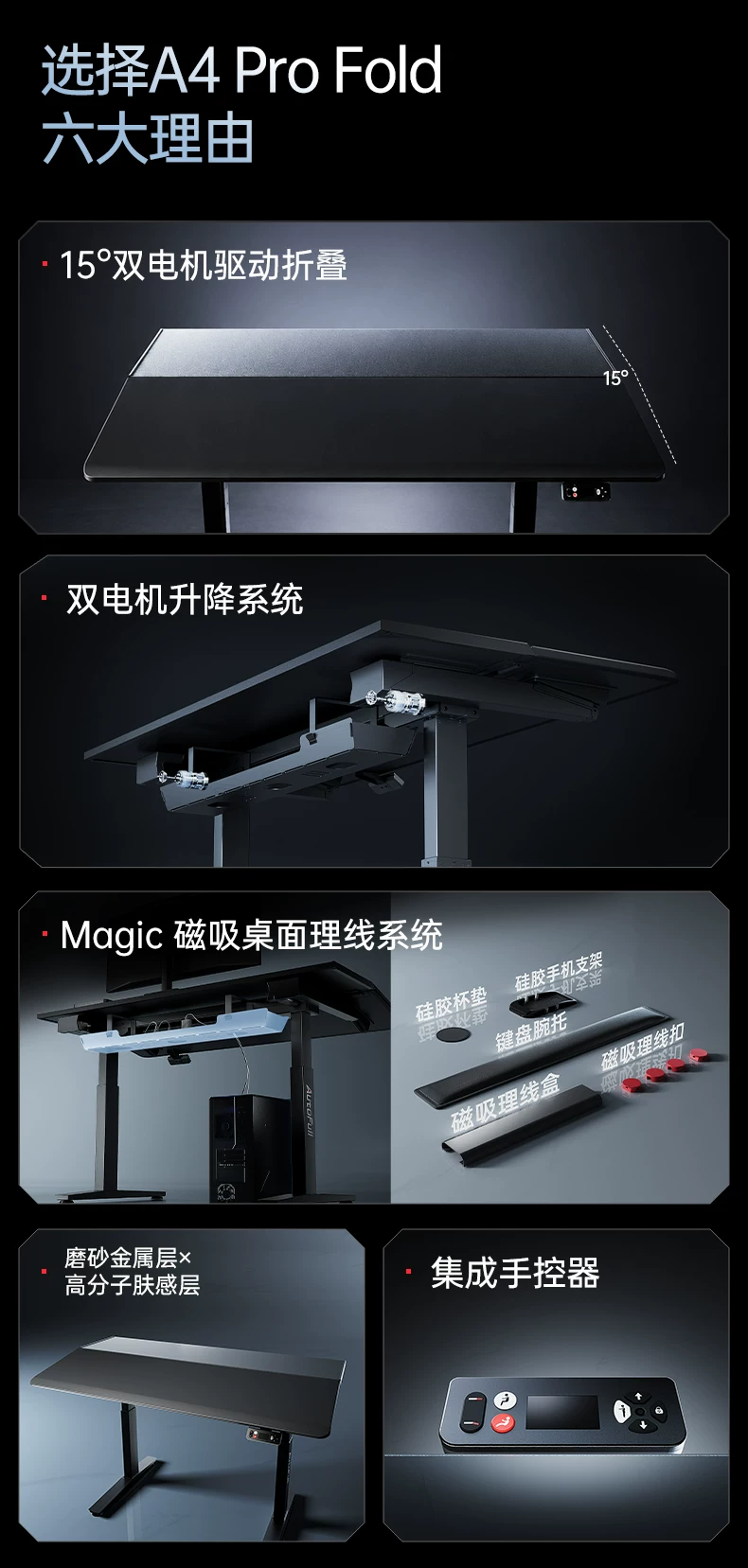【新品A4proFold】傲风A4pro双电机折叠款智能升降电竞桌电脑桌子 9