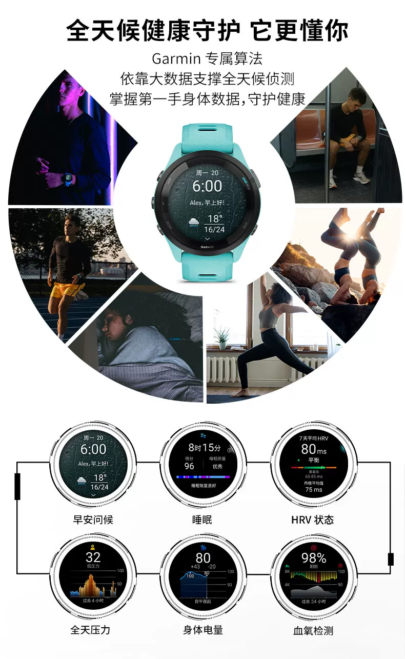 Garmin佳明Forerunner255/165/265/965跑步马拉松徒步游泳骑行心率距离轨迹配速专业运动HRV健康监测手表 17