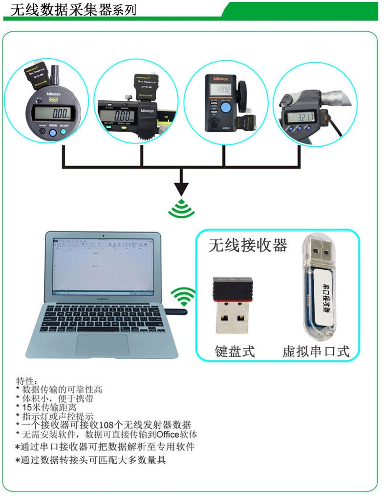 三丰量具SPC数据采集器数显卡尺千分尺百分表无线蓝牙自动发送数 2