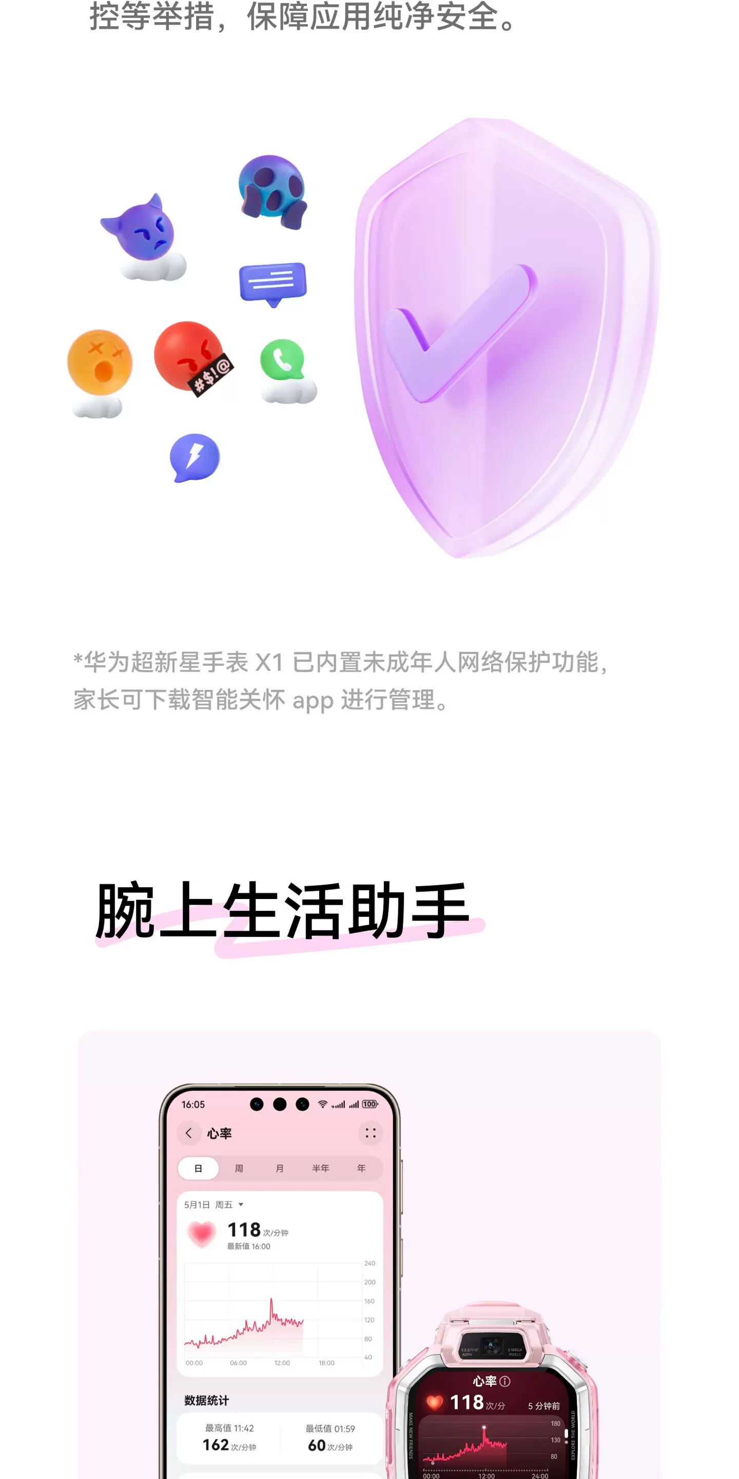 【旗舰新品】华为超新星手表X1儿童电话手表X1Pro5天关机离线定位高清双摄相机社交跨品牌加好友中小学生老人 48