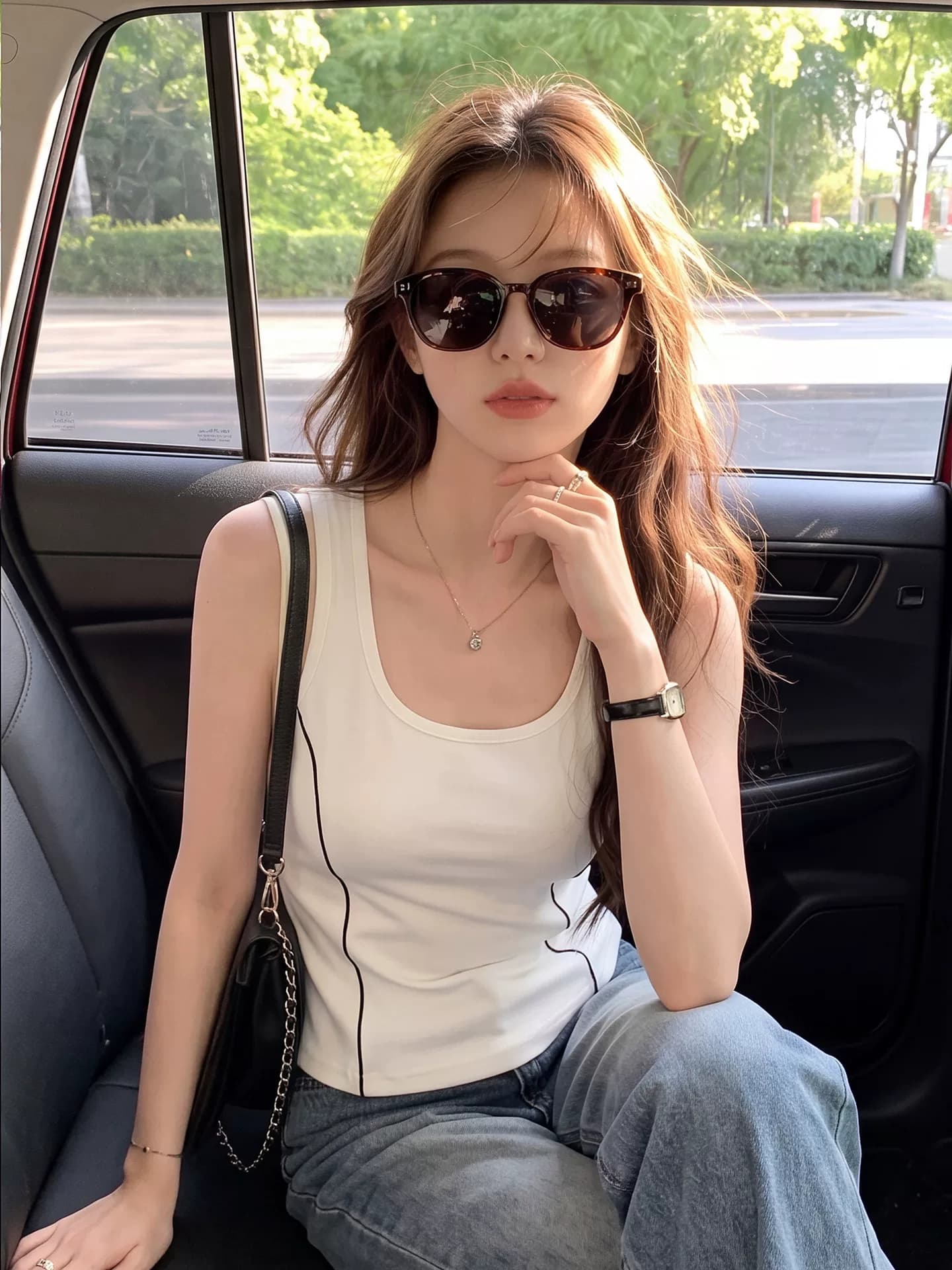 美式辣妹风明线U领工字背心女夏季弹力修身短款无袖外穿吊带上衣 9