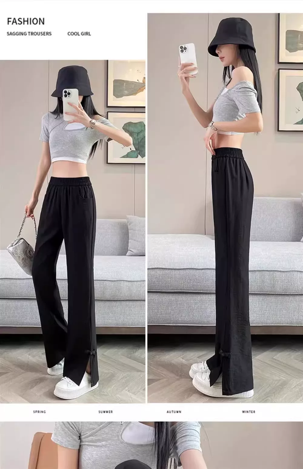 新中式棉麻开叉微喇裤女夏季薄款2026新款冰丝亚麻国风喇叭裤子女 14
