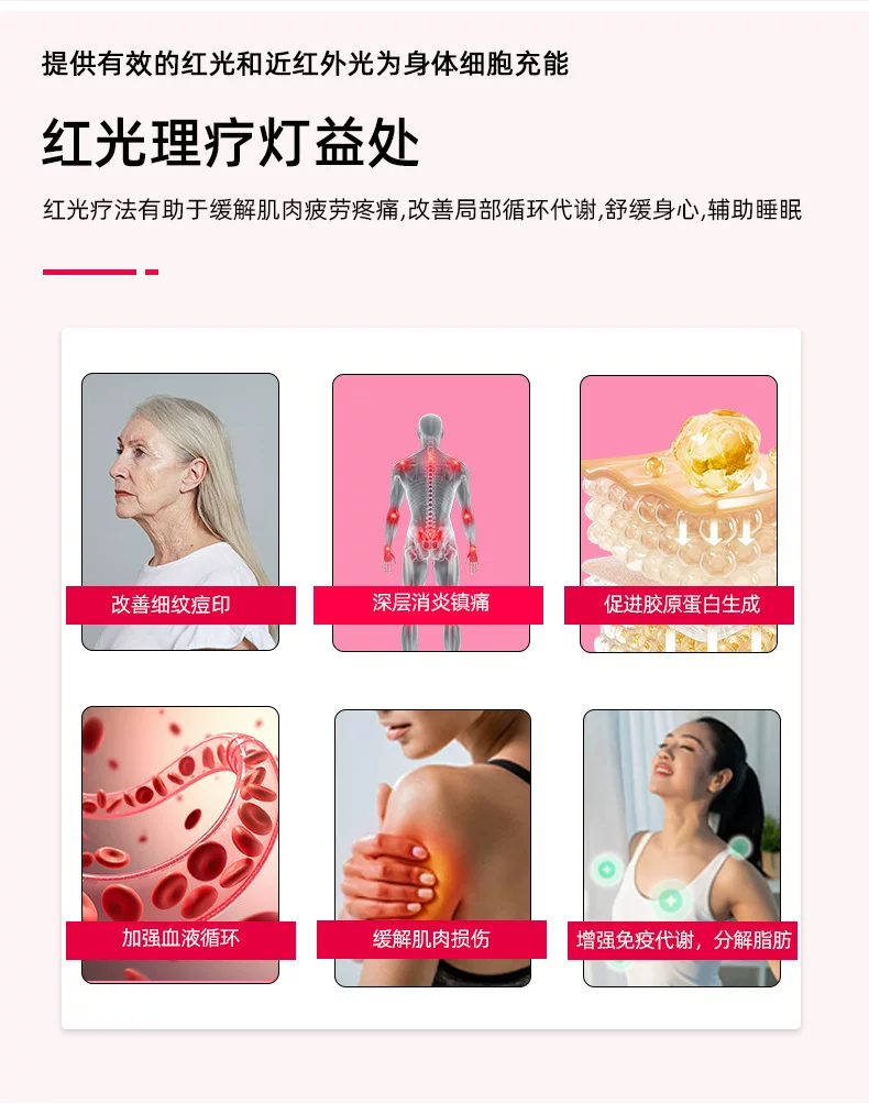 新款家用美容灯近红外线LED理疗灯定时调光脉冲660nm-850nm光疗灯 29