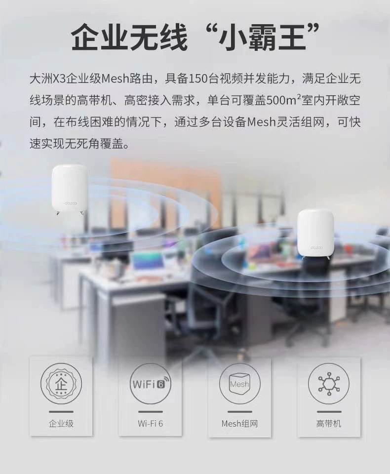 大洲X3 WiFi6 1800M企业级无线路由器，视频带机120台，覆盖500平 3
